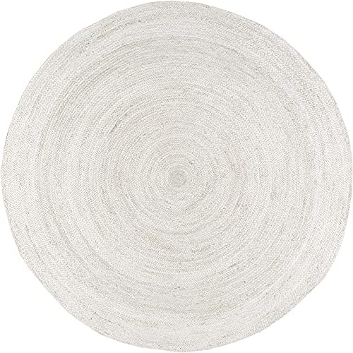 DNR Teppich aus indischer Naturfaser, weiße Jute, 60 x 60 cm, rund, Weiß