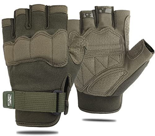 FIORETTO Mens Womens Fingerless Padded Motorbike Gloves Half Finger Gloves for Cycling Hiking Climbing Walking Dogs Driving Cars Outdoor Sports