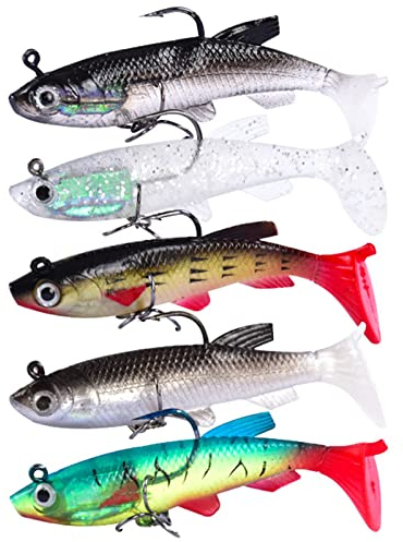 5 Stück Gummifische Zander köder Set, jig Spinner hecht köder Blinker Angeln jerkbait Zander köder zanderfang spinnerbait köderfisch Spinner Angeln Kunstköder Set für Barsch