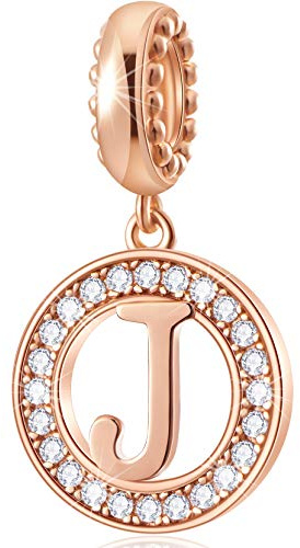 CHAWIN Initial A-Z bokstavsberlock, alfabetsberlocker, roséguld, autentiska 925 sterling silver berlocker passar Pandora Charm armband, halsband, cirkel hängande berlock för kvinnor, flickor, glittrande klar sten, Kubisk zirkonia