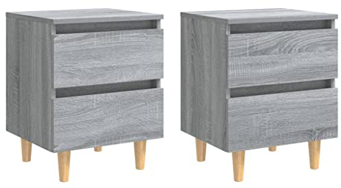 vidaXL 2X Nachttisch mit Massivholz-Beinen Nachtschrank Nachtkonsole Nachtkommode Schlafzimmer Schrank Kommode Grau Sonoma 40x35x50cm