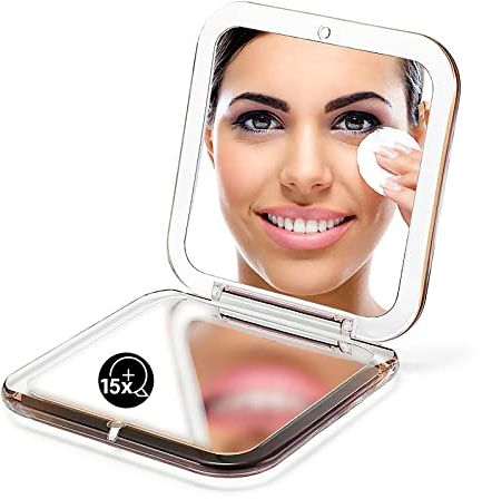 OMIRO Compact Mirror, 1X/15X Magnifying Travel Mirror, Pocket Mirror for Handbag-Foldable, Lightweight, Square, 8.9 cm (Gold)