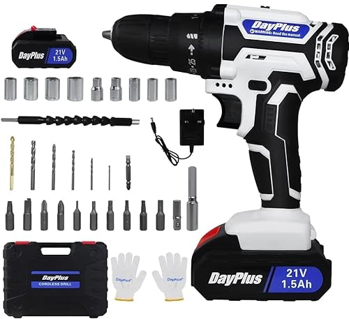 Cordless Power Drill Set,Electric Screwdriver Combi Drill Set with 2-Variable Speed,25+1 Torque 3/8 Chuck Handheld Drills Driver with 1.5Ah Li-Ion Battery,Fast Charger,26PCS Drill Bits,1 Kitbox