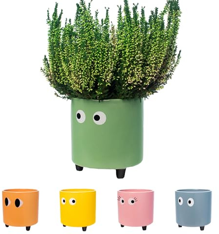 FISURA- Original-Blumentopf mit Augenmotiv. Dekoratives Pflanzgefäß für den Innenbereich. Keramik Sukkulenten Töpfe. Keramiktopf für Blumen und Sukkulenten. 13 x 12,5 cm. (Grün)