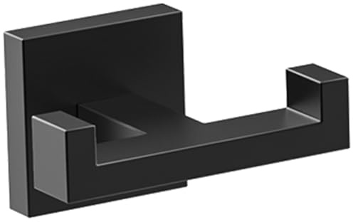 BOZWELL Double Towel Hooks for Bathroom Matte Black Wall Mount，Simple Modern Square Style Coat Robe Hook，Stainless Steel Heavy Duty Door Hanger for Bathroom Bedroom Kitchen Hotel Pool 1502-B-1