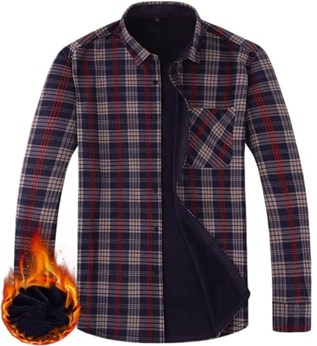 Chemise à Carreaux Doublée Rempourrée Casual Manches Longues Boutonnée Veste avec Poche Marine S