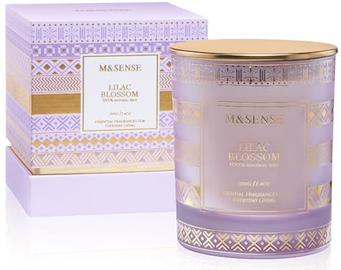 M&SENSE Candele di soia profumate ai fiori di lillà per la casa 210g 45 ore di combustione a lunga durata candela aromaterapica lo yoga e il rilassamento regali di benvenuto per le donne