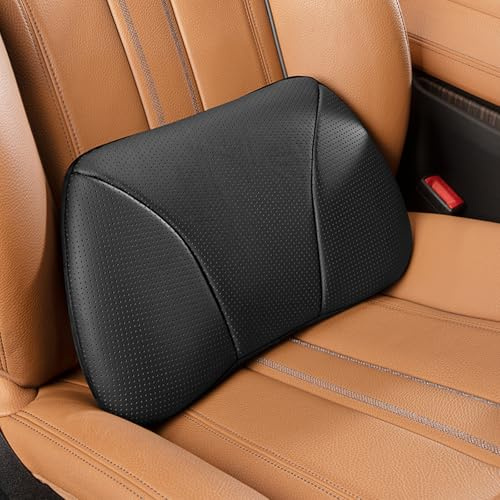 POKSRI 1P Vera pelle bovina Cuscino lombare auto,39x22cm,Schiuma Memory multifunzionale cuscini schiena sedile supporto,cuscino decorativo,seduta,ufficio,divano(nero)