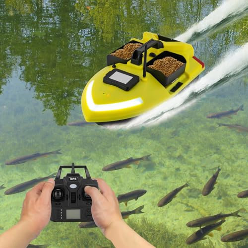 Futterboot GPS mit 12000mAh Lithium-Akku, 500m Köder-Boot mit GPS-Positionierungssystem, Suchscheinwerfer und Fernsteuerung