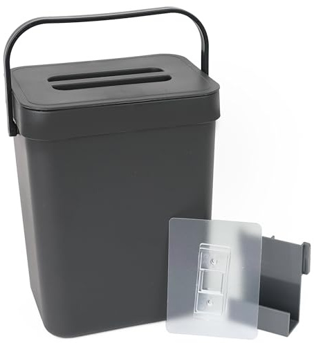 DIVCHI Kitchen Bin Hanging Trash Can With Lid Under Sink Bin For Kitchen| Waste Basket | Rubbish Bin | Mountable Dustbin | Bathroom Bins (16 L x 13 W x 20.5 H cm, Black)