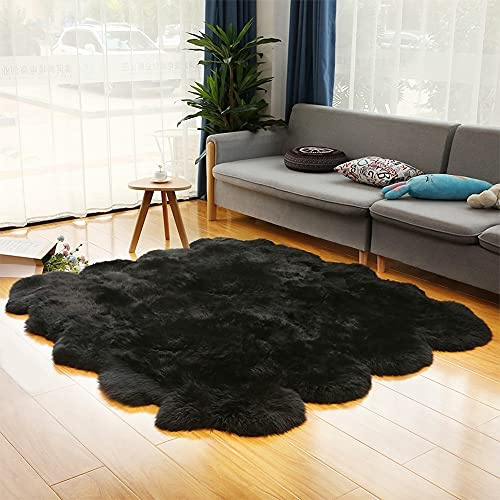 Altlue Alfombra Piel De Oveja Auténtico Alfombra Piel De Cordero Grande Alfombra Lana Alfombras Pelo Largo - Negro (Size : 8p(185 * 200cm))