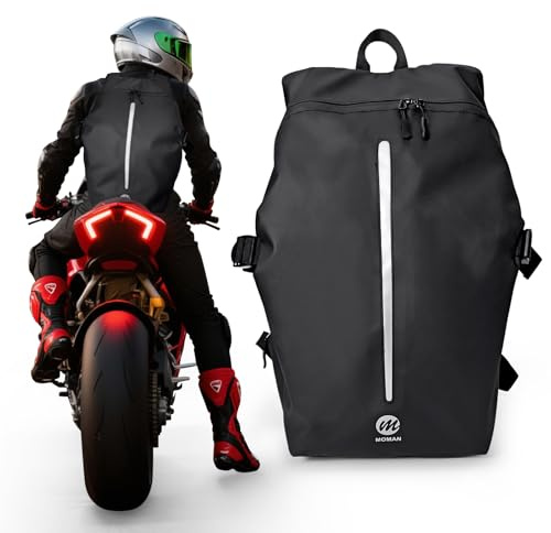 Moman Zaino Moto Riflettente, B2R Zaino per Casco Impermeabile 40L Grande Capacità e Scomparto per Laptop Borsa Porta Casco Moto per Viaggi, Ciclismo, Bicicletta, Casco da Basket