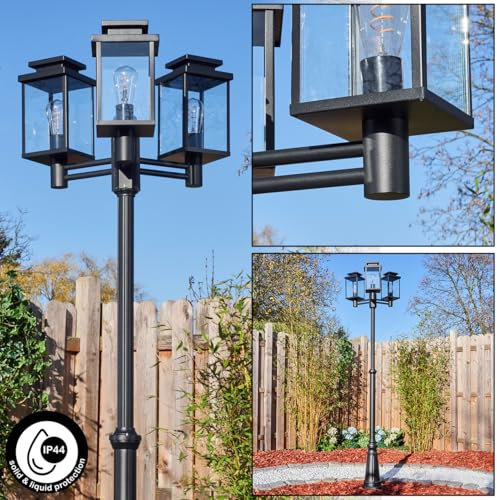 HOFSTEIN Kandelaber Dalasjo, Außenwegeleuchte aus Metall/Glas in Schwarz/Klar, Wegeleuchte im Retro/Vintage-Design für Garten, Außenbereich, Hof, Wegebeleuchtung Höhe 226 cm, 3 x E27, IP44
