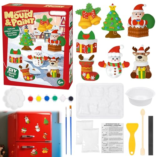 Qunkun Figurines de plâtre de Noël - Kit de bricolage - Figurines de plâtre à peindre - Kit de bricolage - Kit d'art et d'artisanat - Cadeau créatif de Noël