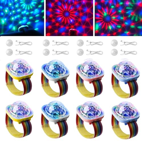 Bola de discoteca con luz para fiestas: WIYETY 8 unidades, 5 modos, mini lámpara LED portátil con ventosa, carga USB, luz para fiesta, coche, baile