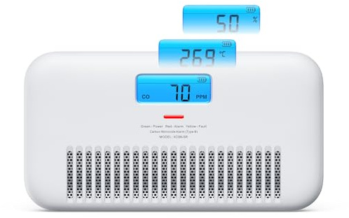 X-Sense Kohlenmonoxid-Melder mit Temperatur- & Feuchtigkeitsüberwachung, Sprachansagen, CO Melder mit austauschbarer Batterie, LCD-Anzeige, Alarm- und Spitzenwertspeicher, XC0M-SR, 1 Stück