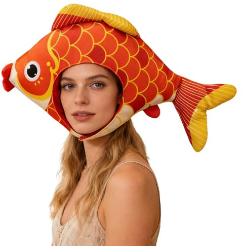 Ratpzou Gorro de Cabeza de Pescado de Peluche,Gorro Novedoso De Peluche Suave Con Forma De Animal - Sombrero De Fotografía Con Forma De Pescado - Para Fotografía, Pascua, Carnaval, Club y Cosplay