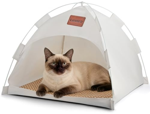 Luvore Tente Lit de Chat Portable 58x58x48cm, Tente pour Animal Domestique, Aucune Installation requise, Nid avec Coussin Amovible, Tipi pour Chiens, Chats, Lapins