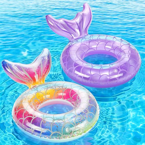 MoKo Ciambella Gonfiabile da Bambini, Salvagente Gonfiabile in PVC con Valvola d'Aria, Dim 58 cm, Accessori Nuoto Giochi Piscina, Anello da Nuoto per Bambini, Adulti, Arcobaleno+ Viola
