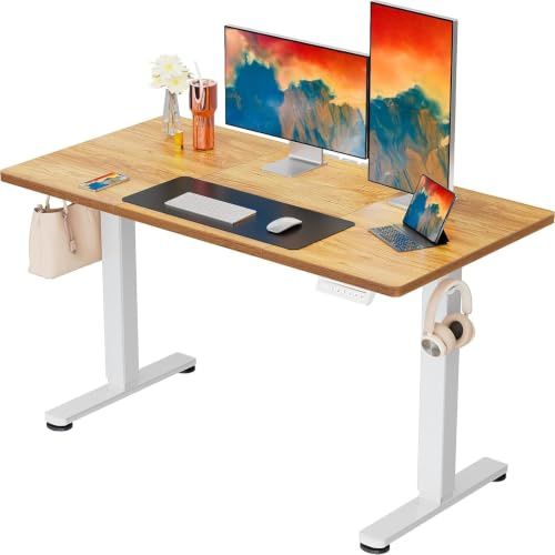 ErGear Höjdjusterbart skrivbord 120 x 60 cm 4-minne delad platta | 72–118 cm hubb, 2 krokar, 80 kg lastkapacitet, kabelhantering, smart panel, tyst motor, enkel montering