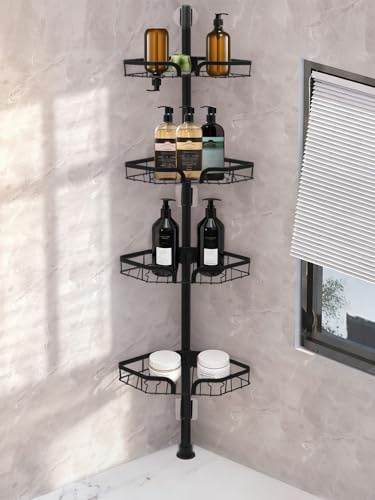 Estantería de Ducha para Esquina, 4 unidades de organizador de baño de gran capacidad, soporte de champú duradero para ducha, estante de ducha sin taladrar, estante de ducha para baño y bañera