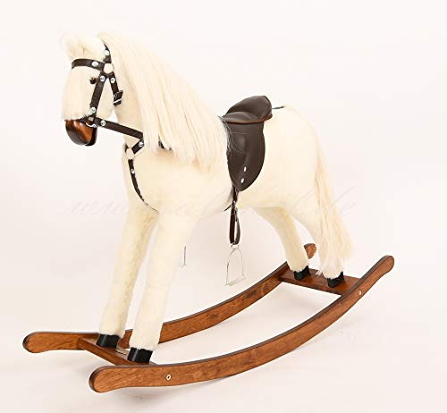 Alanel. T - Cavallo a dondolo grande di alta qualità, realizzato a mano, in confezione originale (White Long)