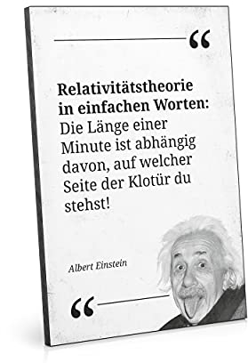 ARTFAVES® Holzbild mit Spruch - Relativitätstheorie/Zitat Albert Einstein | modernes Holzschild schwarz-Weiss zur Dekoration oder als Geschenk zum Thema Bad/Badezimmer/WC/Toilette/witzig