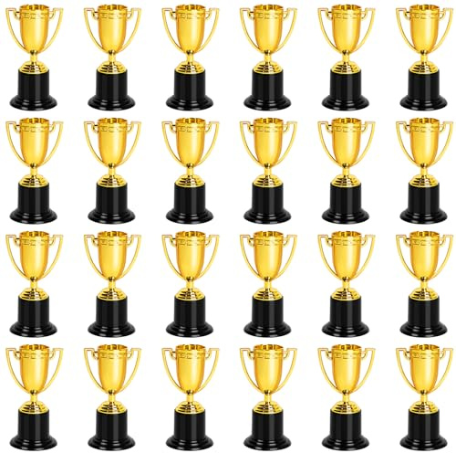 ZZYFGH 24 Pack Mini Trophies, 4 Inch Mini Gold Award Trophy Cup, Plastic Gold Award Trophy Cups, Golden Award Trophy Cups Set for Sports, Party Favors, Tournaments, Competitions