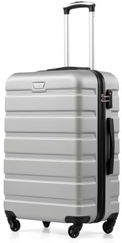 COOLIFE Valigie Valigia Trolley rigido ultraleggero e capiente,Chiusura a combinazione laterale con TSA, 4 ruote per facilitare il trasporto (Argento, 67cm)
