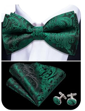 Barry.Wang Paisley Bow Tie for Men Silk Pre-Tied Bowtie Necktie Set | Woven Classic,Formal/Casual Mens Bow Tie,with Pocket Square Cufflinks Set,for Formal,Wedding,Prom,Party,Tuxedo