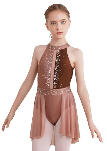 TiaoBug Enfant Fille Justaucorps de Gymnastique Paillette Robe Danse Lyrique Classique Robe de Patinage Artistique Léotard Ballet Latine Jazz Tango Dancewear 5-14 Ans