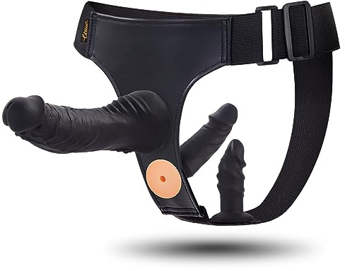Strap-on Dildo Couple Sex Toys - UTIMI Strap on 3 Removable Realistic Silicone Dildos Wearable Dildo Adjustable Pants G-Spot Stimulator Strapon Harness for Women, Lesbian & Couples Sex Toys, Black