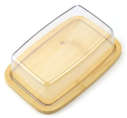 Butterdose Kunststoff mit Deckel 250g Butterglocke Butterschale mit Deckel Butter Dish aus Bambus und Acryl Butterbehälter für Küchen Esstisch Nachmittagstee(BPA-frei)