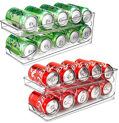 BingoHive 2 Unidades Rodante Organizador De Latas Para Nevera Dispensador Latas Frigorífico Cocina Despensa Almacenamiento 10 latas de tamaño estándar de 330ML Cerveza Soda Refrescos Bebidas