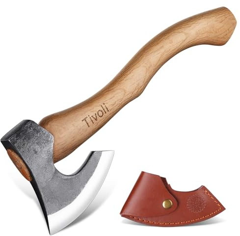Tivoli 15 Inch Camping Axes and Hatchets, Bushcraft Axe for Wood Splitting and Kindling,Hand Forged Carbon Steel Chopping Axes Ash Wood Handle with Sheath for Camping and Survival