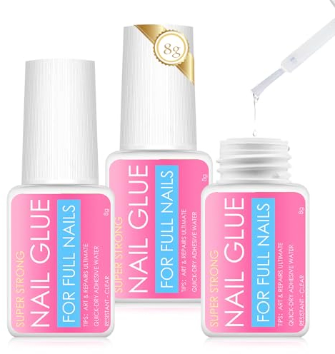 3 * 8g Extra starker Kleber für künstliche Nägel,Klebemittel zum Ankleben von Press-on-Nägeln,der Nagelkleber Wird mit Pinseln Geliefert,Einfach Aufzutragen auf Nägeln,Nicht Leicht zu Verschwenden