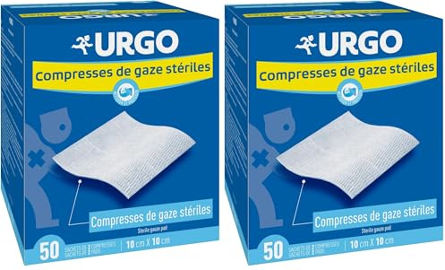 Urgo - Compresses de gaz stériles - Absorption - Boîte de 50 sachets de 2 compresses - 10cm x 10cm (Lot de 2)