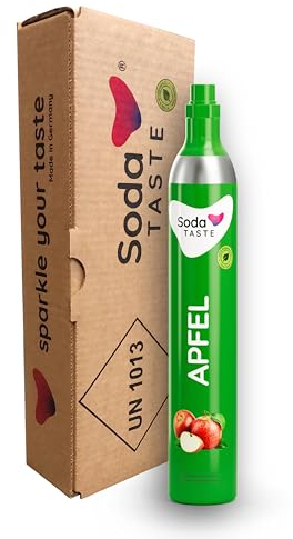 SodaTASTE CO2-Zylinder tauschen (Refill) für Wassersprudler, mit natürlichem Apfel-Aroma, ohne Sirup, für bis zu 60l gesprudeltes Wasser mit Geschmack, zuckerfrei (ACHTUNG: Leerer Zylinder benötigt)
