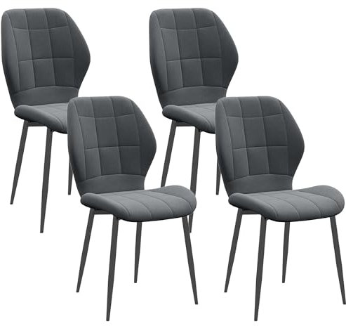 HOMCOM Dining Chairs Set of 4, Modern Style Flannel Upholstered Kitchen Chairs with Backs and Steel Legs, for Living Room, Dining Room, Bedroom, Dark Grey