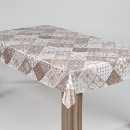 laro Wachstuch-Tischdecke Wachstischdecke Gartentischdecke Mustergeflecht Beige Braun, Muster:Mustergeflecht Beige Braun, Größe:140x180