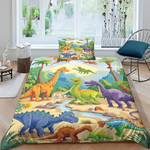 BANEUBBDE 3D Con Stampa Di Dinosaur Biancheria Da Letto 3 Pezzi Set Copripiumino Con Chiusura A Cerniera Per Ragazzi E Ragazze,coppie,camera Da Letto,decorazione Single（135x200cm）