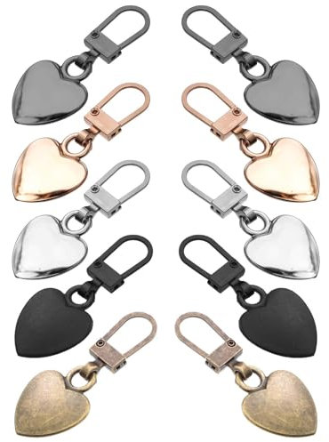 10 Stück Reißverschluss Zipper, Reißverschluss Anhänger Herzförmiger Reißverschlusszieher Metall Reißverschlüsse Ersatz Reißverschlüsse Reparatur Set für Jacken, Rucksäcke