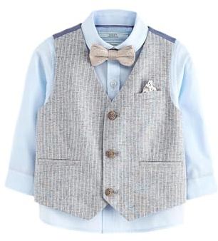 NEXT Niños Conjunto de Chaleco y Camisa con Pajarita Raya de Lino Azul 3 Años-4 Años