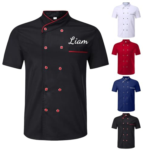 Veste de Chef Personnalisée pour Hommes, Broderie et Impression de Logo, Blouse de Cuisine Professionnelle Customisable (Broderie-B)