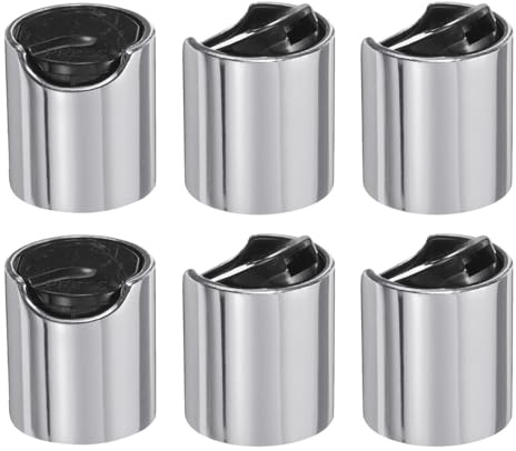 sourcing map 6 tappi superiori a disco in plastica alluminizzata, 20/410, tappi di ricambio durevoli per bottiglie da spremere, bottiglie ricaricabili, plastica, vuoti, shampoo, argento nero