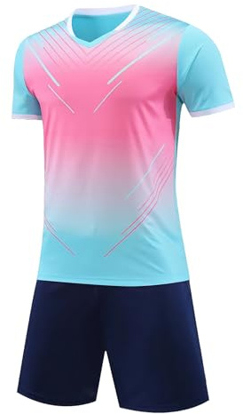 Hoseay Fotbollsset för barn, snabbtorkande T-shirt och byxor 2 delar fotbollsutrustning, andningsbara träningskläder, sportkit för pojkar som springer basket 7–13 år, Blå, 9-10 år