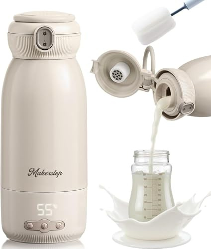 Chauffe biberon nomade,Peut être chauffé, maintenu au chaud et stérilisé,Grande Capacité de 500ml,Chauffage rapide en 3 minutes,Grande batterie de 10400 mAh,Eau, lait,Brosse de nettoyage gratuite