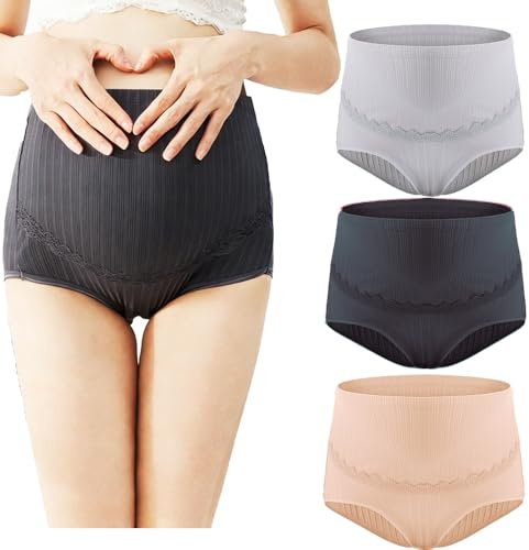 Hedywei 3 Pezzi Mutande Premaman Cotone Slip, Vita Alta Maternity da Donna per Gravidanza