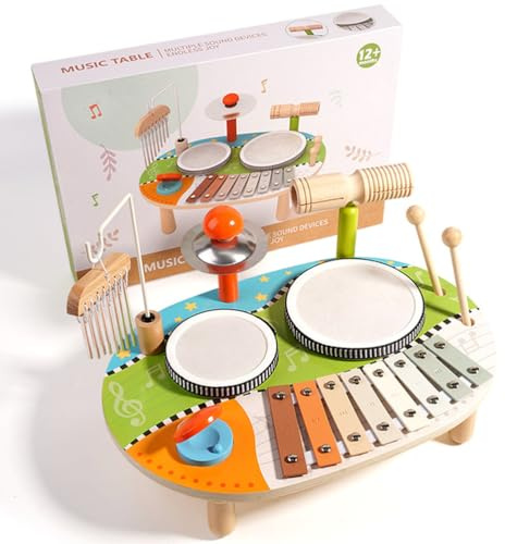 Sszxmy Barns Trä Multifunktionella Trumset, Småbarns Slaginstrument med Xylofon och Klangspel