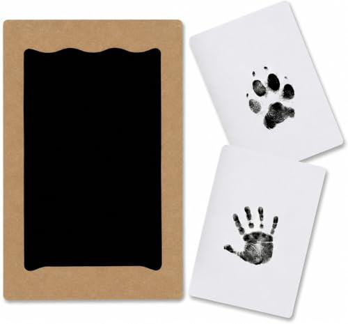 Kit Impronta Mani e Piedi Neonato – 1 Timbro Non Tossico + 2 Carte Bianche + 1 cornice in cartone Kraft – Set Impronta Cane e Gatto, Sicuro e Facile da Usare, Idea Regalo Battesimo o Ricordo Neonato